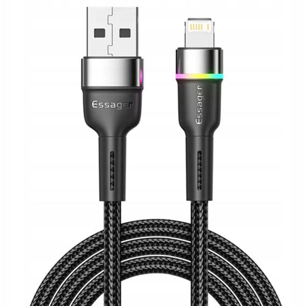 Kabel Essager USB-A do Lightning 1m z LED – Styl, Wytrzymałość i Szybkość w Jednym