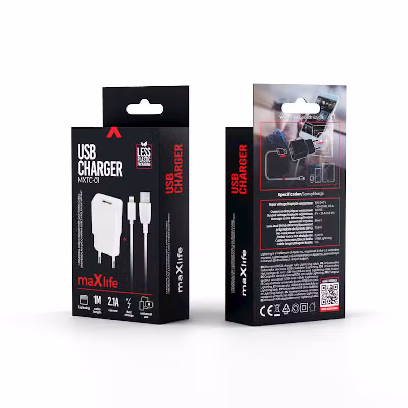 Maxlife ładowarka sieciowa MXTC-01 1x USB 2,1A biała + kabel Lightning - obrazek 7