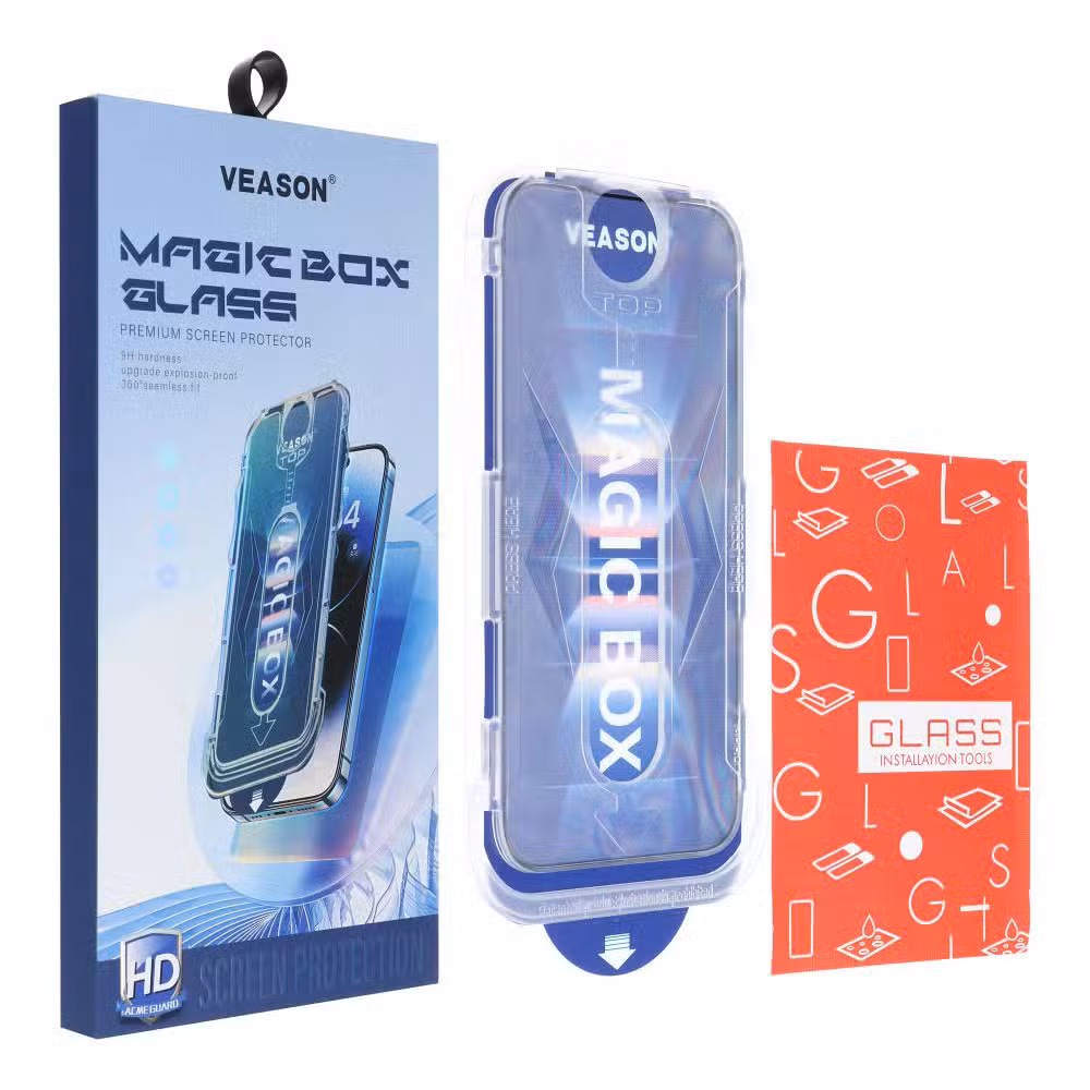 Szkło Hartowane 6D Pro Veason Easy-Install Glass + Aplikator - do Iphone 13 Pro / 14 czarny - obrazek 3