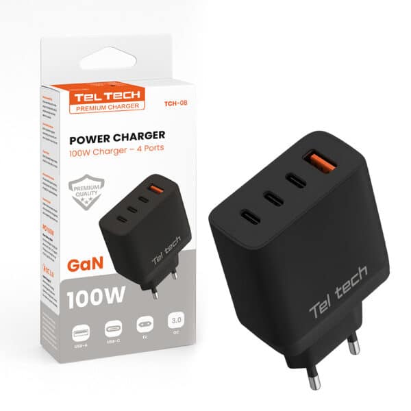 Teltech ładowarka sieciowa GaN USB / 3x Typ-C 100W QC PD czarny TT-TCH08