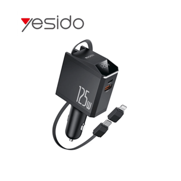 yesido Ład. sam. Y71 125W Fast Charging 4w1 LED + Kabel 65W C+iP, BLACK / CZARNY