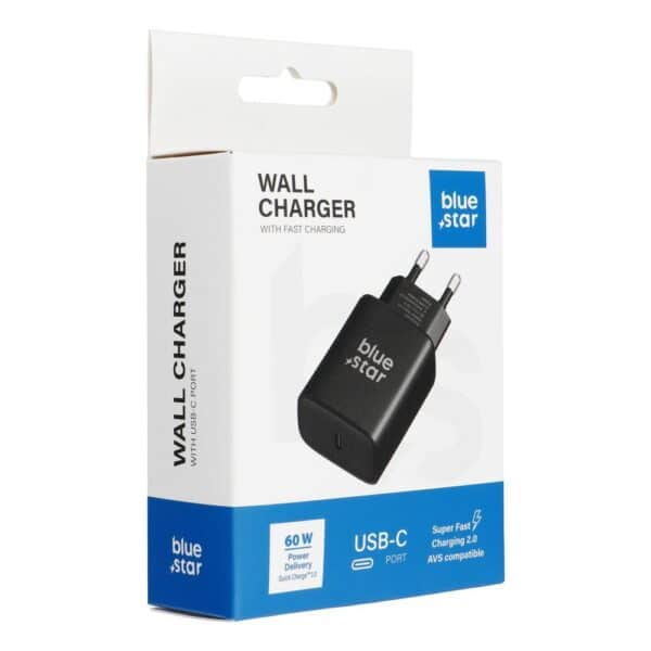 Ładowarka sieciowa do telefonu Blue Star USB C AVS (iPhone 17Pro/Pro Max) SFC2.0 3A 60W TFB-AVS-60W czarna