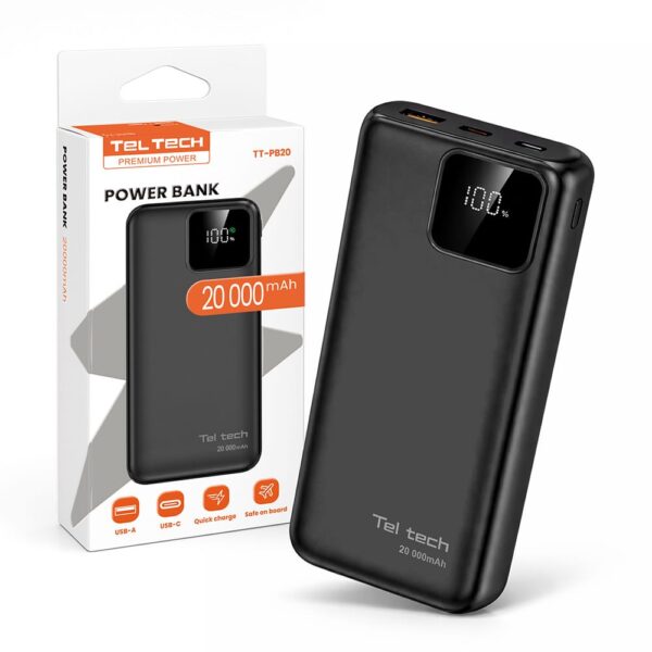 Teltech power bank bateria awaryjna 5A 22.5W czarny 20000 mAh TT-PB20