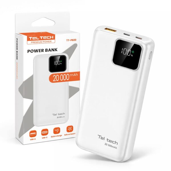 Teltech power bank bateria awaryjna 5A 22.5W biały 20000 mAh TT-PB20